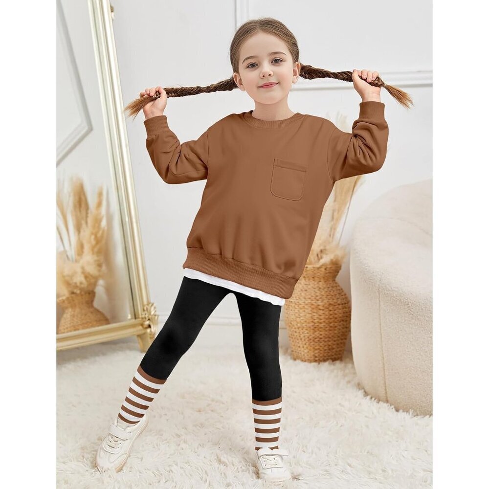 Little Girls Clothes 2Pcs Girls Outfits Pullover Sweatsuit Patchwork Striped Leg - Picture 3 of 7